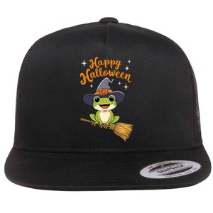 Happy Halloween Frog Cute Costume Funny Frog Witch Flat Bill Trucker Hat