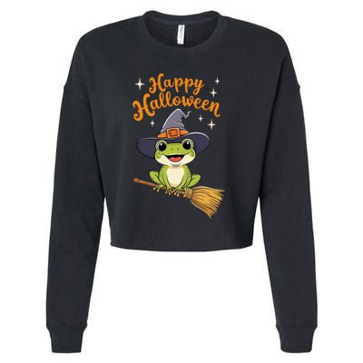 Happy Halloween Frog Cute Costume Funny Frog Witch Cropped Pullover Crew