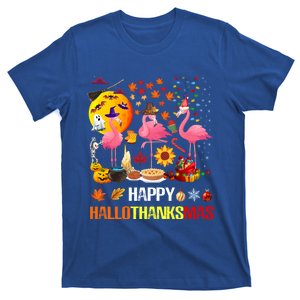 Happy Hallothanksmas Flamingo Halloween Thanksgiving Xmas Gift T-Shirt