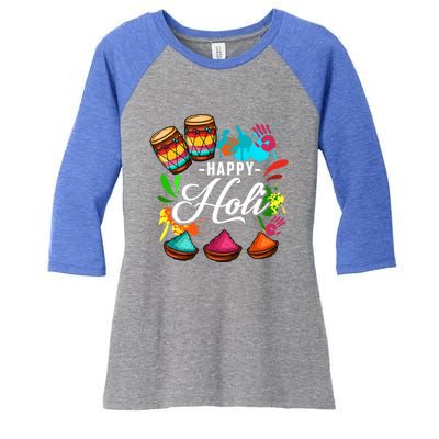 Happy Holi Festival Color Costume India Hindu Spring Funny Gift Women's Tri-Blend 3/4-Sleeve Raglan Shirt