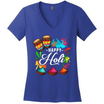 Happy Holi Festival Color Costume India Hindu Spring Funny Gift Women's V-Neck T-Shirt