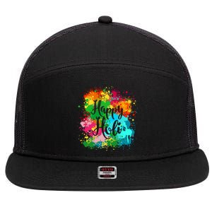 Happy Holi Festival Color Costume India Hindu Spring Funny Gift 7 Panel Mesh Trucker Snapback Hat