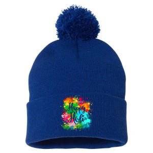 Happy Holi Festival Color Costume India Hindu Spring Funny Gift Pom Pom 12in Knit Beanie