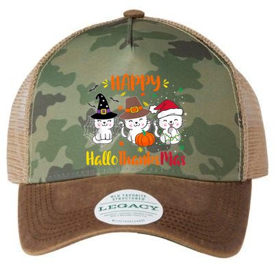 Happy Hallothanksmas Funny Cute Cats Legacy Tie Dye Trucker Hat