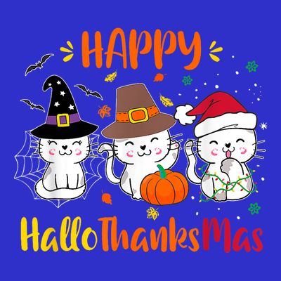 Happy Hallothanksmas Funny Cute Cats T-Shirt