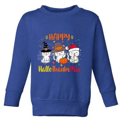 Happy Hallothanksmas Funny Cute Cats Toddler Sweatshirt