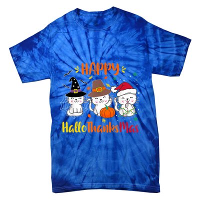 Happy Hallothanksmas Funny Cute Cats Tie-Dye T-Shirt