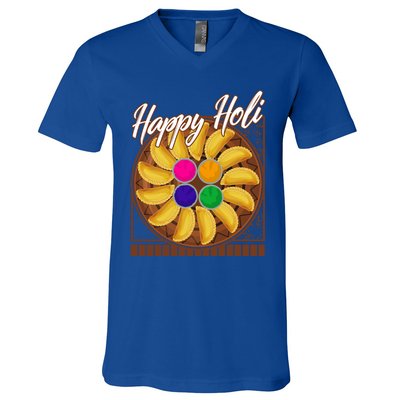 Happy Holi Festival Happy Holi Gujiya Dumpling Of India Tee Gift V-Neck T-Shirt