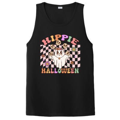 Hippie Halloween Floral Retro Groovy Ghost Costume Checkered Gift PosiCharge Competitor Tank