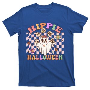 Hippie Halloween Floral Retro Groovy Ghost Costume Checkered Gift T-Shirt