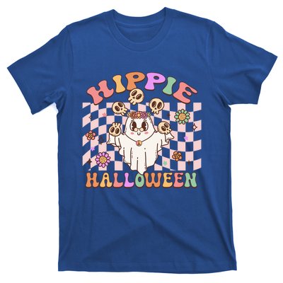 Hippie Halloween Floral Retro Groovy Ghost Costume Checkered Gift T-Shirt