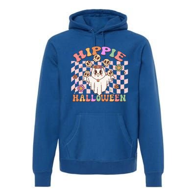 Hippie Halloween Floral Retro Groovy Ghost Costume Checkered Gift Premium Hoodie