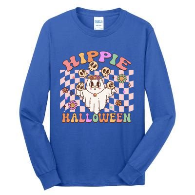 Hippie Halloween Floral Retro Groovy Ghost Costume Checkered Gift Tall Long Sleeve T-Shirt