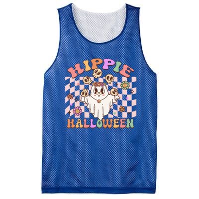 Hippie Halloween Floral Retro Groovy Ghost Costume Checkered Gift Mesh Reversible Basketball Jersey Tank