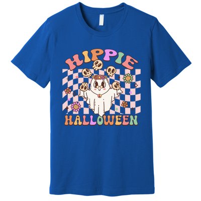 Hippie Halloween Floral Retro Groovy Ghost Costume Checkered Gift Premium T-Shirt