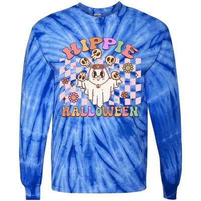 Hippie Halloween Floral Retro Groovy Ghost Costume Checkered Gift Tie-Dye Long Sleeve Shirt