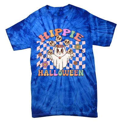 Hippie Halloween Floral Retro Groovy Ghost Costume Checkered Gift Tie-Dye T-Shirt