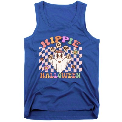 Hippie Halloween Floral Retro Groovy Ghost Costume Checkered Gift Tank Top