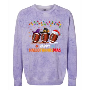 Happy Hallothanksmas Football Halloween Thanksgiving Xmas Colorblast Crewneck Sweatshirt