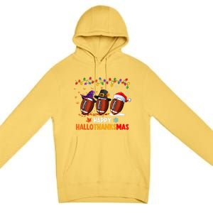 Happy Hallothanksmas Football Halloween Thanksgiving Xmas Premium Pullover Hoodie