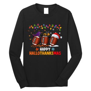 Happy Hallothanksmas Football Halloween Thanksgiving Xmas Long Sleeve Shirt