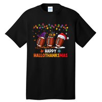 Happy Hallothanksmas Football Halloween Thanksgiving Xmas Tall T-Shirt