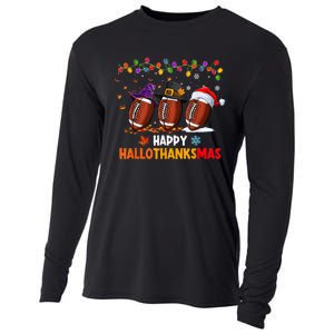 Happy Hallothanksmas Football Halloween Thanksgiving Xmas Cooling Performance Long Sleeve Crew