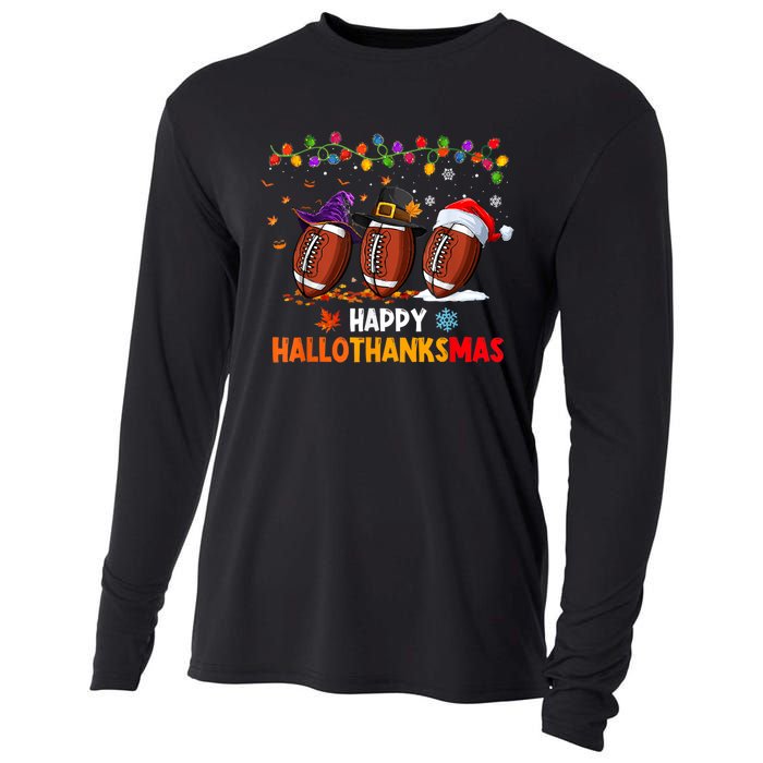 Happy Hallothanksmas Football Halloween Thanksgiving Xmas Cooling Performance Long Sleeve Crew