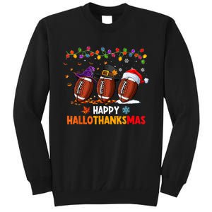 Happy Hallothanksmas Football Halloween Thanksgiving Xmas Tall Sweatshirt