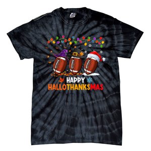 Happy Hallothanksmas Football Halloween Thanksgiving Xmas Tie-Dye T-Shirt