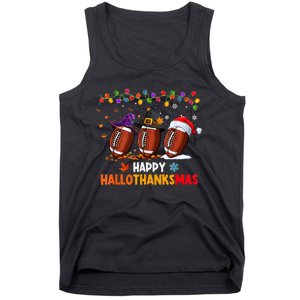 Happy Hallothanksmas Football Halloween Thanksgiving Xmas Tank Top