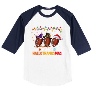 Happy Hallothanksmas Football Halloween Thanksgiving Xmas Baseball Sleeve Shirt