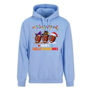 Happy Hallothanksmas Football Halloween Thanksgiving Xmas Unisex Surf Hoodie