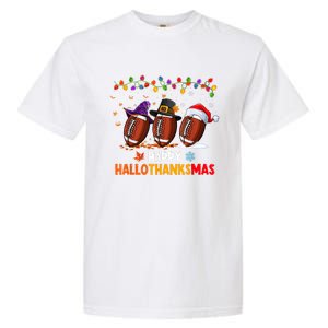 Happy Hallothanksmas Football Halloween Thanksgiving Xmas Garment-Dyed Heavyweight T-Shirt