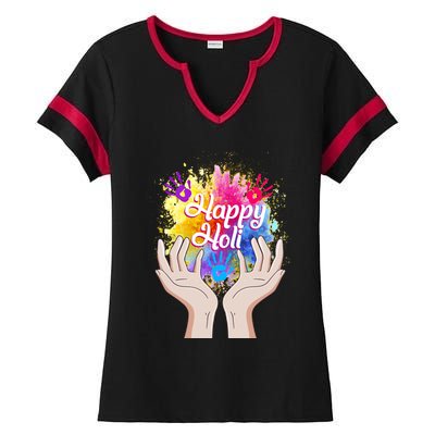 Happy Holi Festival Happy Holi Hands Tee Indian Gift Colors Meaningful Gift Ladies Halftime Notch Neck Tee