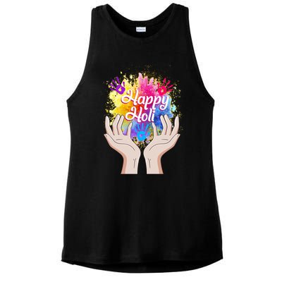 Happy Holi Festival Happy Holi Hands Tee Indian Gift Colors Meaningful Gift Ladies PosiCharge Tri-Blend Wicking Tank