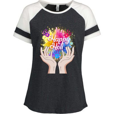 Happy Holi Festival Happy Holi Hands Tee Indian Gift Colors Meaningful Gift Enza Ladies Jersey Colorblock Tee