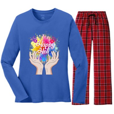 Happy Holi Festival Happy Holi Hands Tee Indian Gift Colors Meaningful Gift Women's Long Sleeve Flannel Pajama Set 