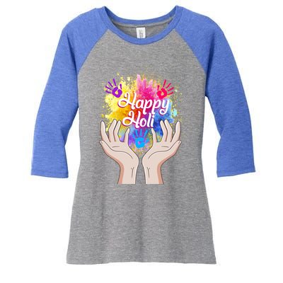 Happy Holi Festival Happy Holi Hands Tee Indian Gift Colors Meaningful Gift Women's Tri-Blend 3/4-Sleeve Raglan Shirt