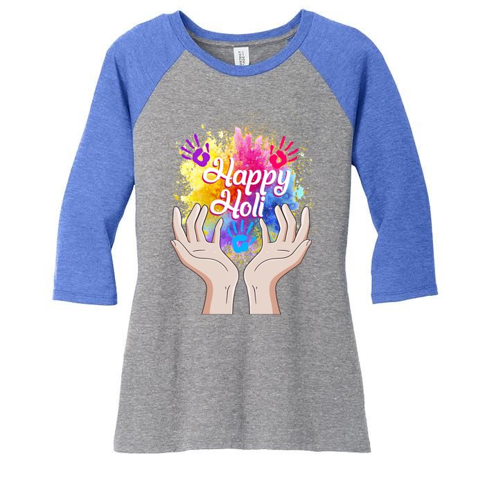 Happy Holi Festival Happy Holi Hands Tee Indian Gift Colors Meaningful Gift Women's Tri-Blend 3/4-Sleeve Raglan Shirt