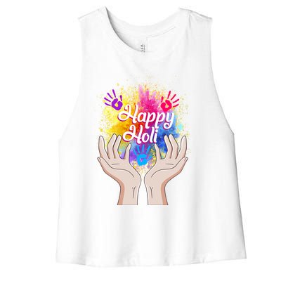 Happy Holi Festival Happy Holi Hands Tee Indian Gift Colors Meaningful Gift Women's Racerback Cropped Tank