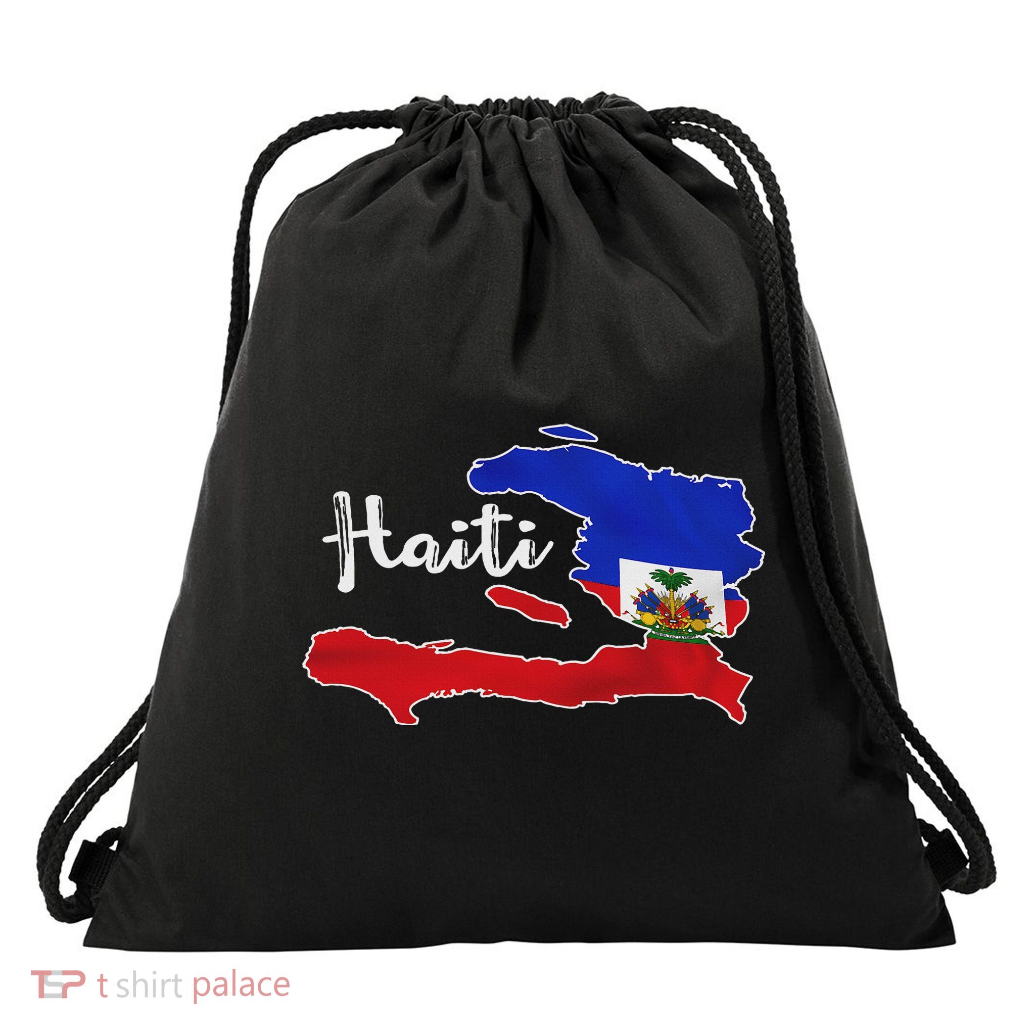 Happy Haitian Flag Day Cool Haiti Flag Map Haitian Pride Drawstring Bag