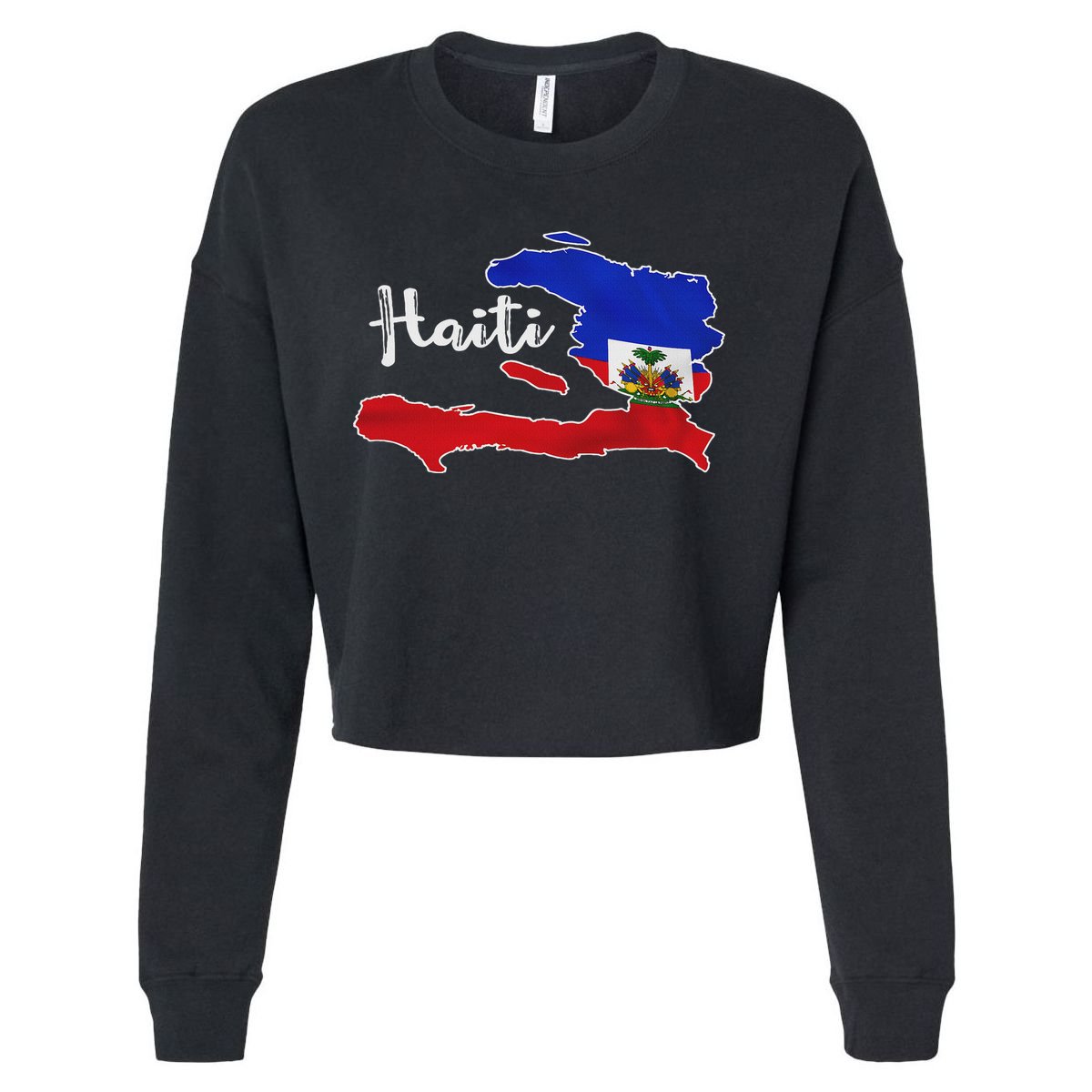 Happy Haitian Flag Day Cool Haiti Flag Map Haitian Pride Cropped Pullover Crew