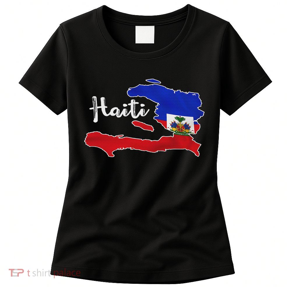 Happy Haitian Flag Day Cool Haiti Flag Map Haitian Pride Womens T-Shirt