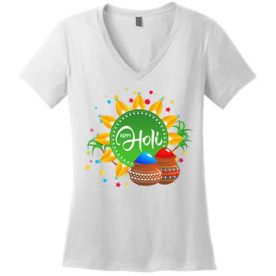 Happy Holi For  India Hindu Women's V-Neck T-Shirt