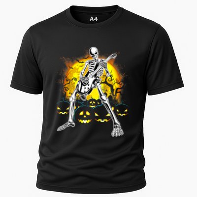 Happy Halloween Funny Skeleton Playing Guitar Pumpkin Vibes Performance Shirt
