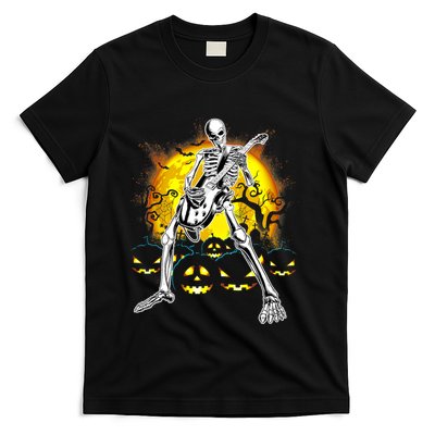 Happy Halloween Funny Skeleton Playing Guitar Pumpkin Vibes T-Shirt
