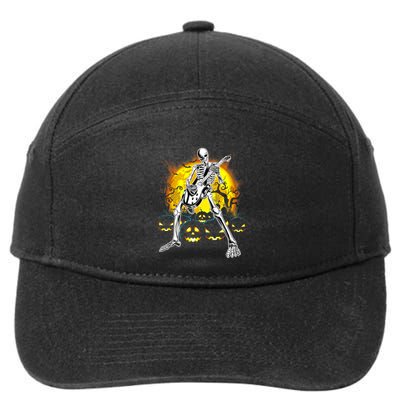 Happy Halloween Funny Skeleton Playing Guitar Pumpkin Vibes 7-Panel Snapback Hat