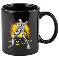 Happy Halloween Funny Skeleton Playing Guitar Pumpkin Vibes 11oz C Handle Ceramic Mug