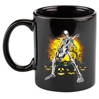 Happy Halloween Funny Skeleton Playing Guitar Pumpkin Vibes 11oz C Handle Ceramic Mug